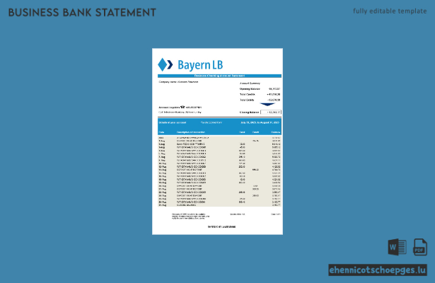 Bayerische Landesbank Bank firm account statement Word and PDF sample preview